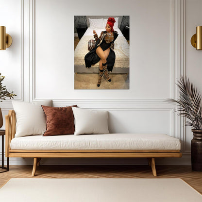Nicki Minaj Red Hair Burberry Outfit | Barbie Necklace Poster | Hip Hop Star Wall Art - Music Poster