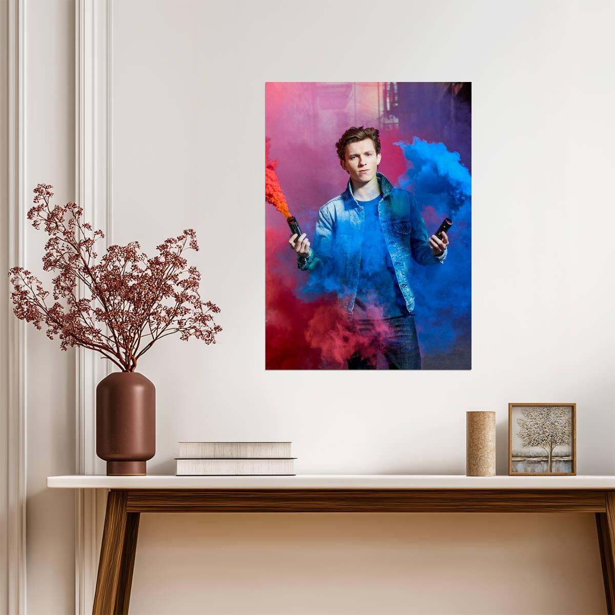 Tom Holland with Color Smoke | Celebrity Portrait Poster | Modern Actor Wall Art - Celebrities Poster