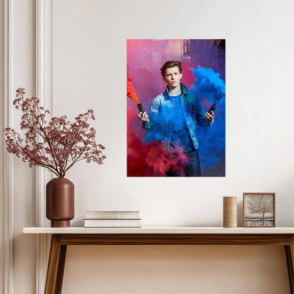 Tom Holland with Color Smoke | Celebrity Portrait Poster | Modern Actor Wall Art - Celebrities Poster