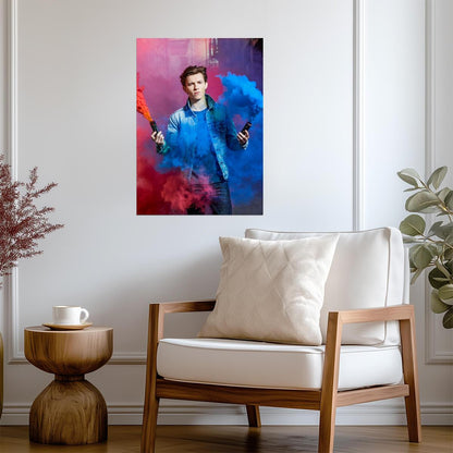 Tom Holland with Color Smoke | Celebrity Portrait Poster | Modern Actor Wall Art - Celebrities Poster