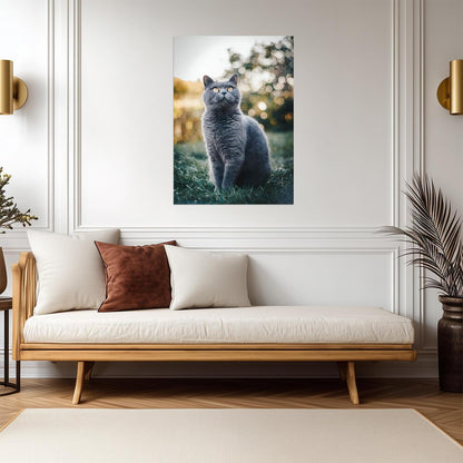 British Shorthair Cat in Grass | Pet Photography Poster | Cute Animal Wall Art - Photography Poster