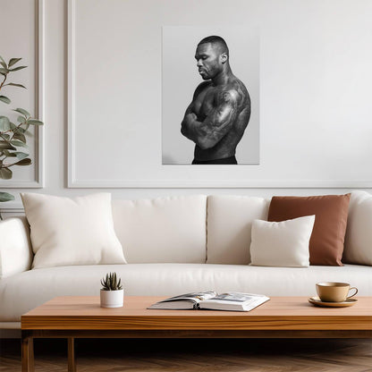 50 Cent Shirtless Tattoo Portrait | Black and White Poster | Hip Hop Legend Art - Music Poster