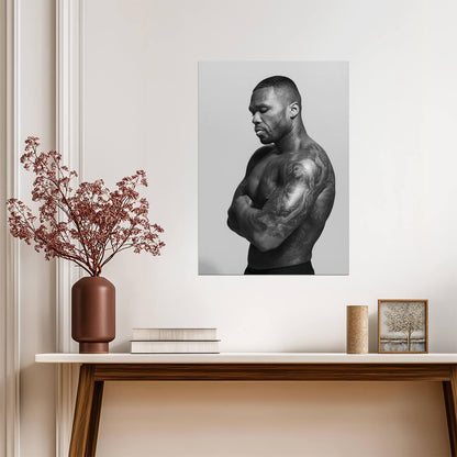50 Cent Shirtless Tattoo Portrait | Black and White Poster | Hip Hop Legend Art - Music Poster