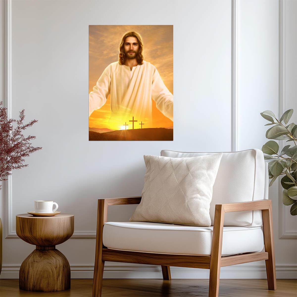 Jesus Christ Resurrection | Three Crosses Poster | Religious Christian Wall Art - Graphic & Art Poster