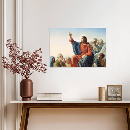 Jesus Sermon on the Mount | Vintage Style Religious Painting Poster | Christian Art Print - Graphic & Art Poster