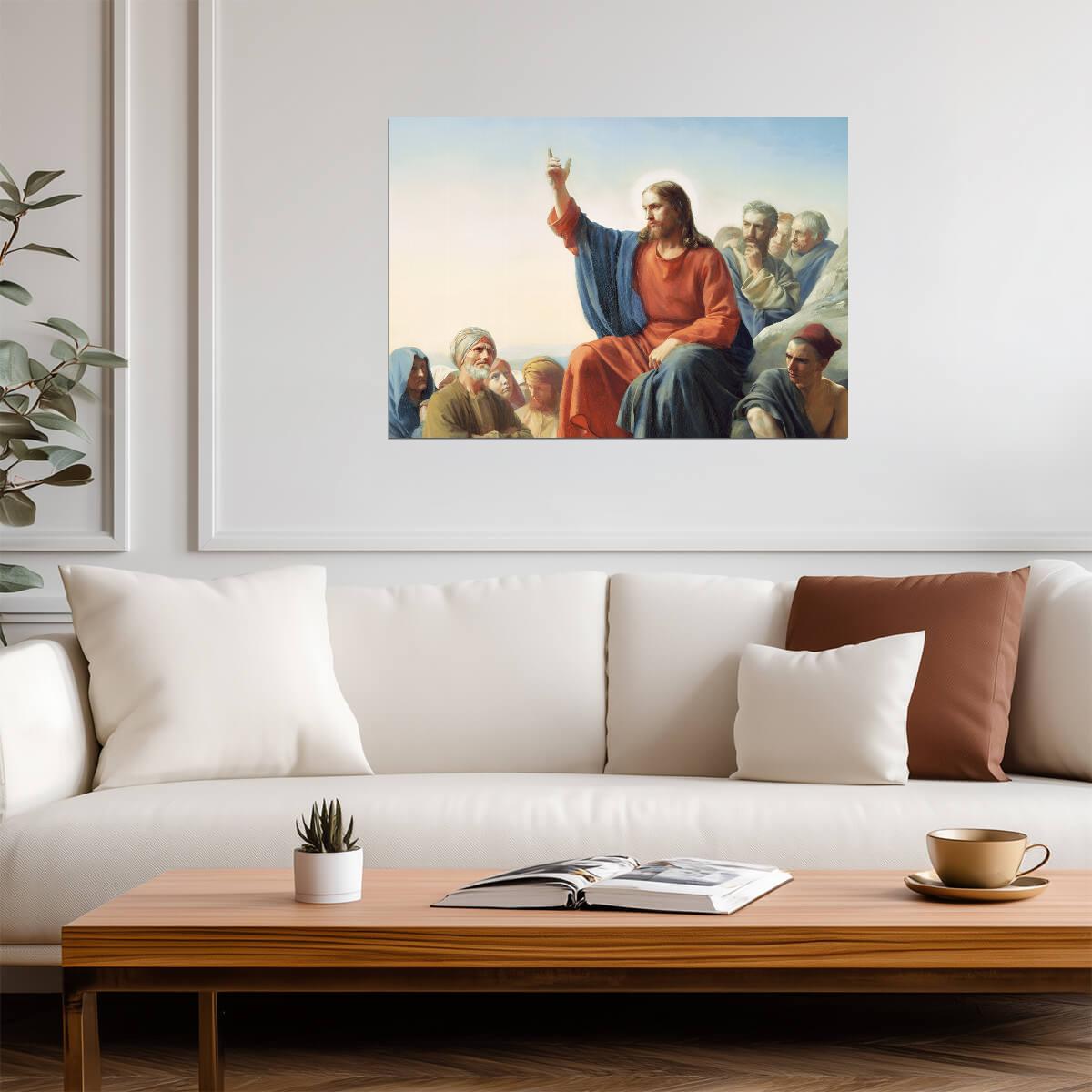 Jesus Sermon on the Mount | Vintage Style Religious Painting Poster | Christian Art Print - Graphic & Art Poster