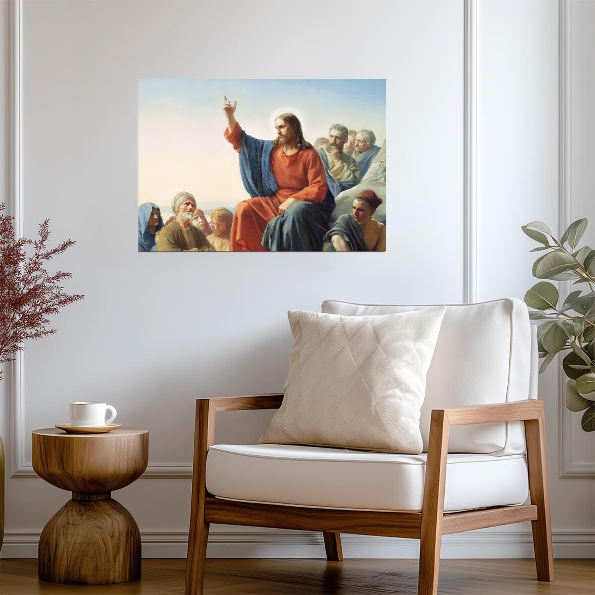 Jesus Sermon on the Mount | Vintage Style Religious Painting Poster | Christian Art Print - Graphic & Art Poster