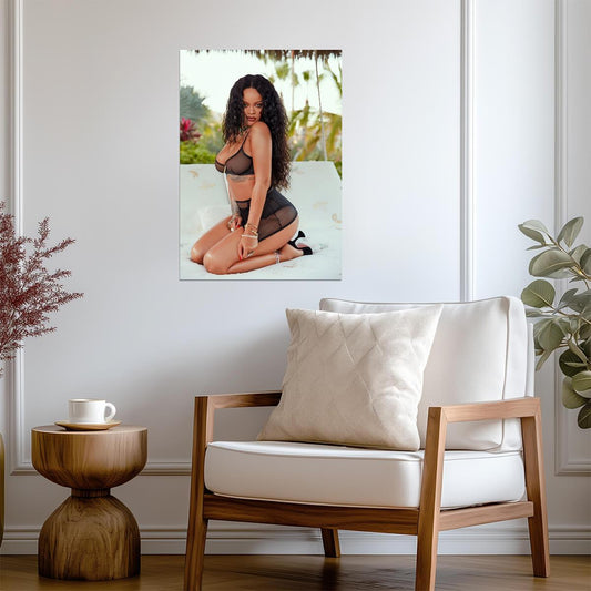 Rihanna in Black Sheer Lingerie | Savage X Fenty Poster | Sexy Music Star Art - Music Poster