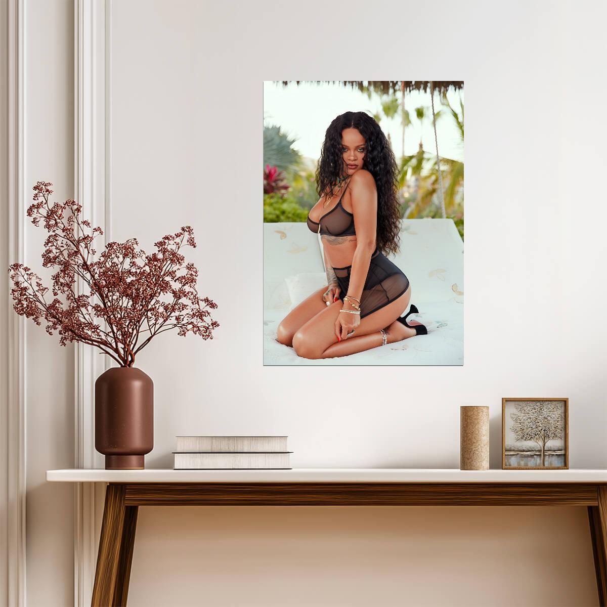 Rihanna in Black Sheer Lingerie | Savage X Fenty Poster | Sexy Music Star Art - Music Poster