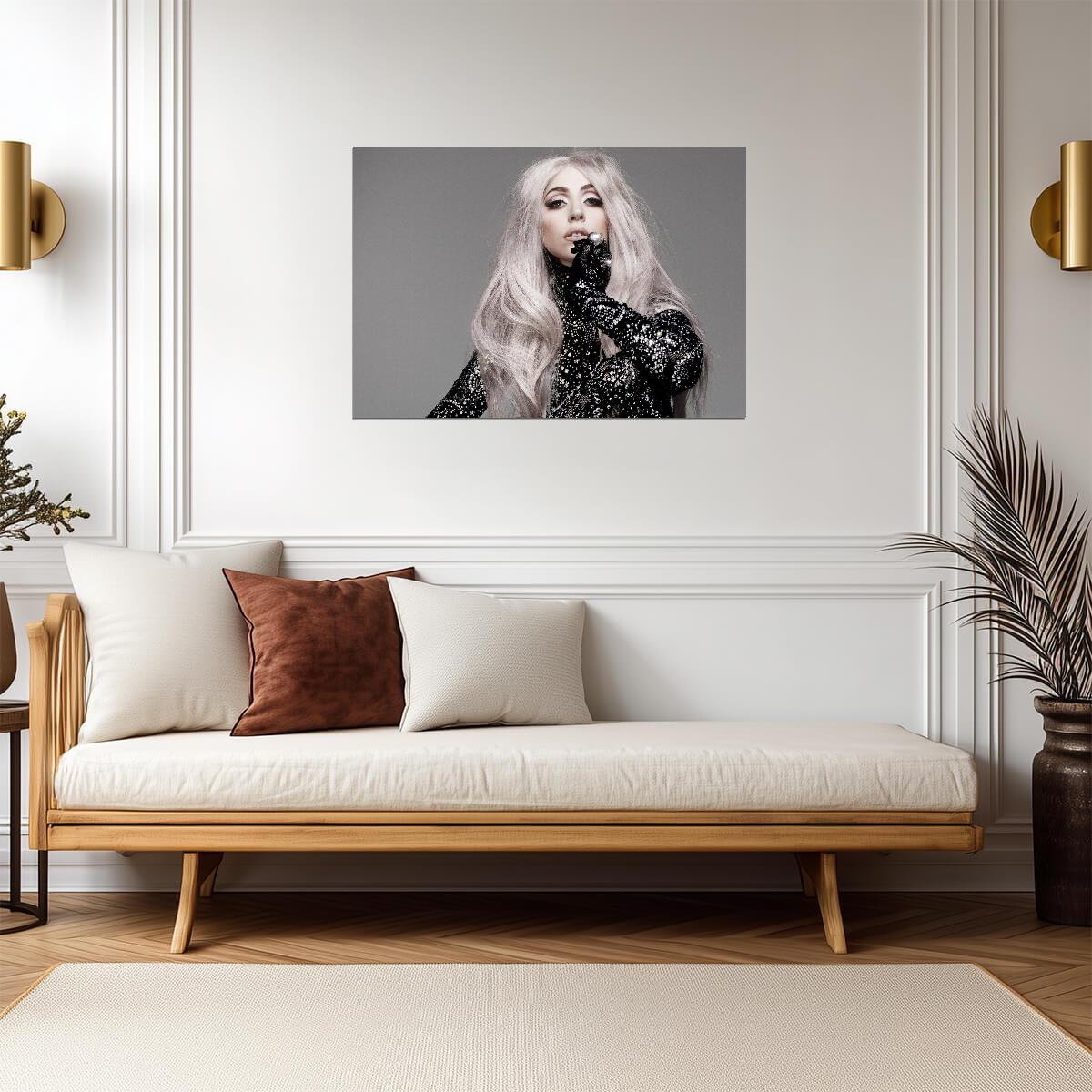Lady Gaga Portrait | Black and White Fashion Poster | Music Star Wall Art - Music Poster