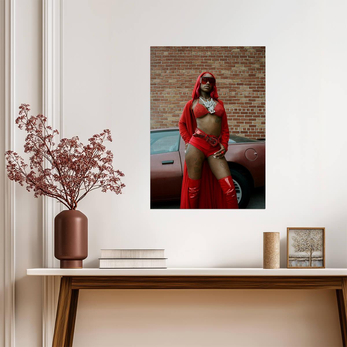 Sexyy Red in Red Outfit | Hip Hop Star Poster | Music Celebrity Wall Art - Music Poster