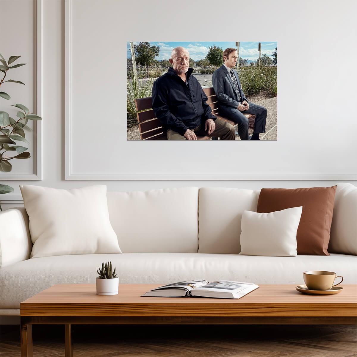Better Call Saul Mike & Jimmy on Bench | TV Show Poster | Cinematic Wall Art - Movies & TV Poster