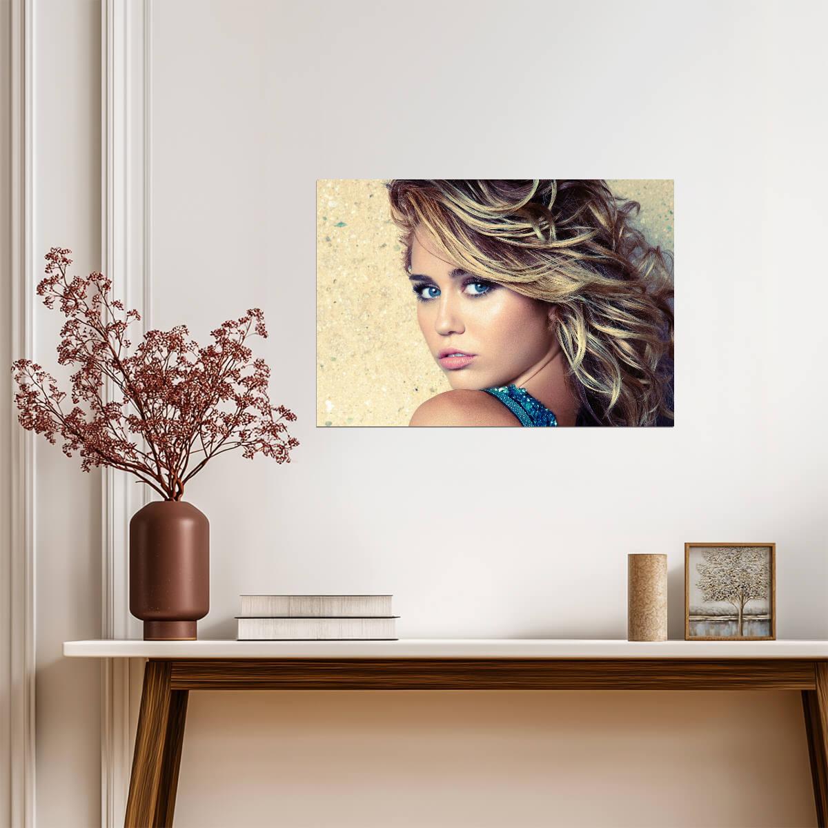 Miley Cyrus Blue Eyes Portrait | Pop Star Music Poster | Celebrity Photoshoot Wall Art - Music Poster