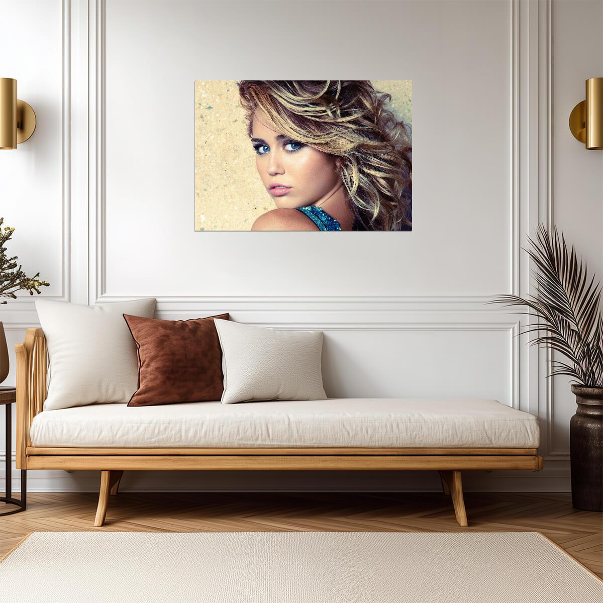 Miley Cyrus Blue Eyes Portrait | Pop Star Music Poster | Celebrity Photoshoot Wall Art - Music Poster