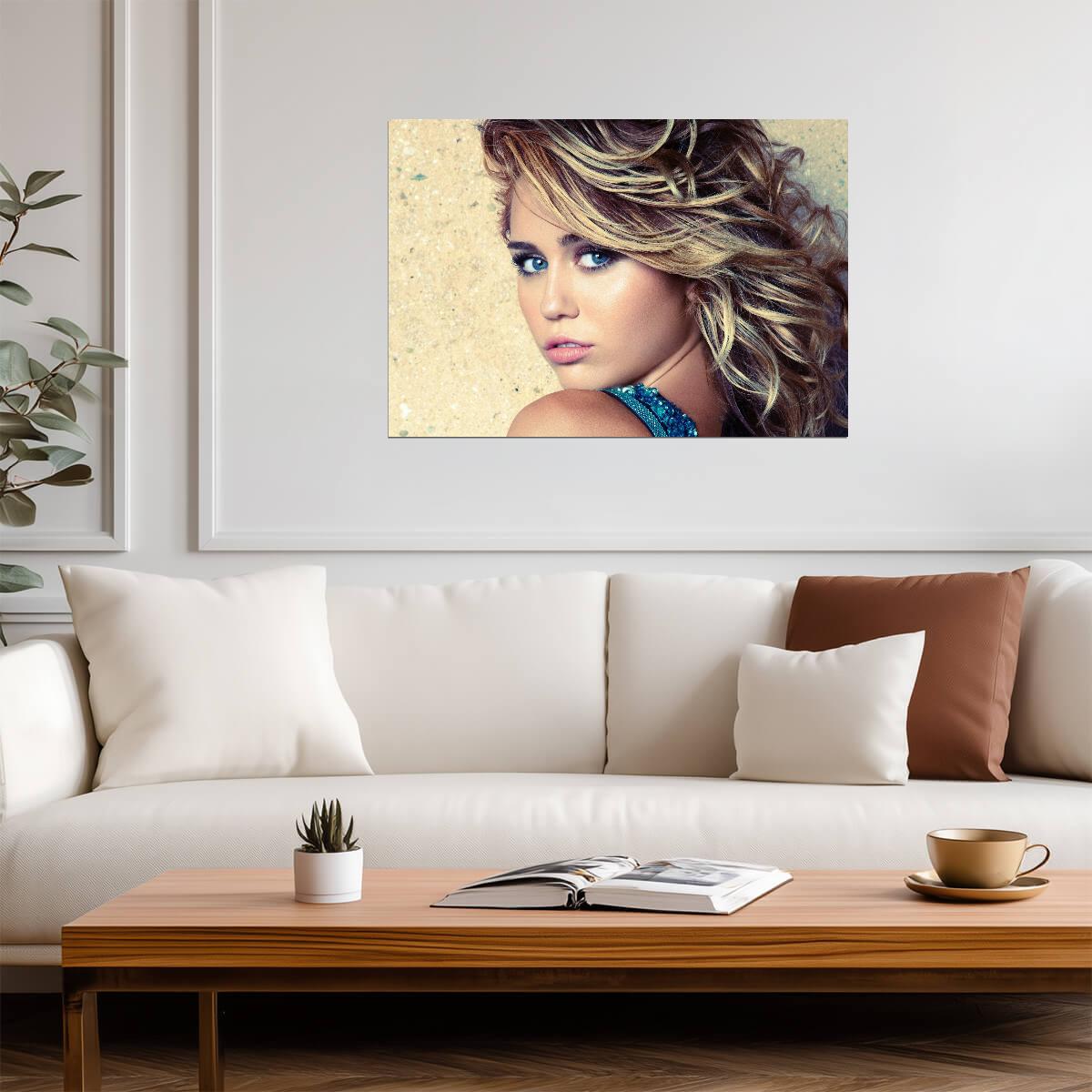 Miley Cyrus Blue Eyes Portrait | Pop Star Music Poster | Celebrity Photoshoot Wall Art - Music Poster