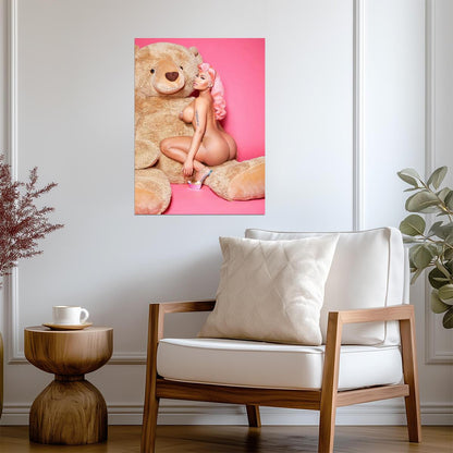 Nicki Minaj Pink Friday 2 Photoshoot | Nude with Teddy Bear Poster | Sexy Hip Hop Art - Music Poster