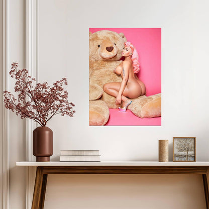 Nicki Minaj Pink Friday 2 Photoshoot | Nude with Teddy Bear Poster | Sexy Hip Hop Art - Music Poster