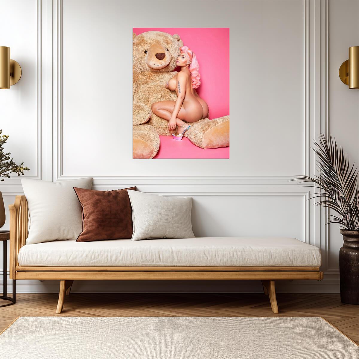 Nicki Minaj Pink Friday 2 Photoshoot | Nude with Teddy Bear Poster | Sexy Hip Hop Art - Music Poster