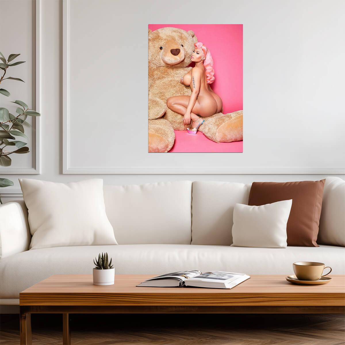 Nicki Minaj Pink Friday 2 Photoshoot | Nude with Teddy Bear Poster | Sexy Hip Hop Art - Music Poster