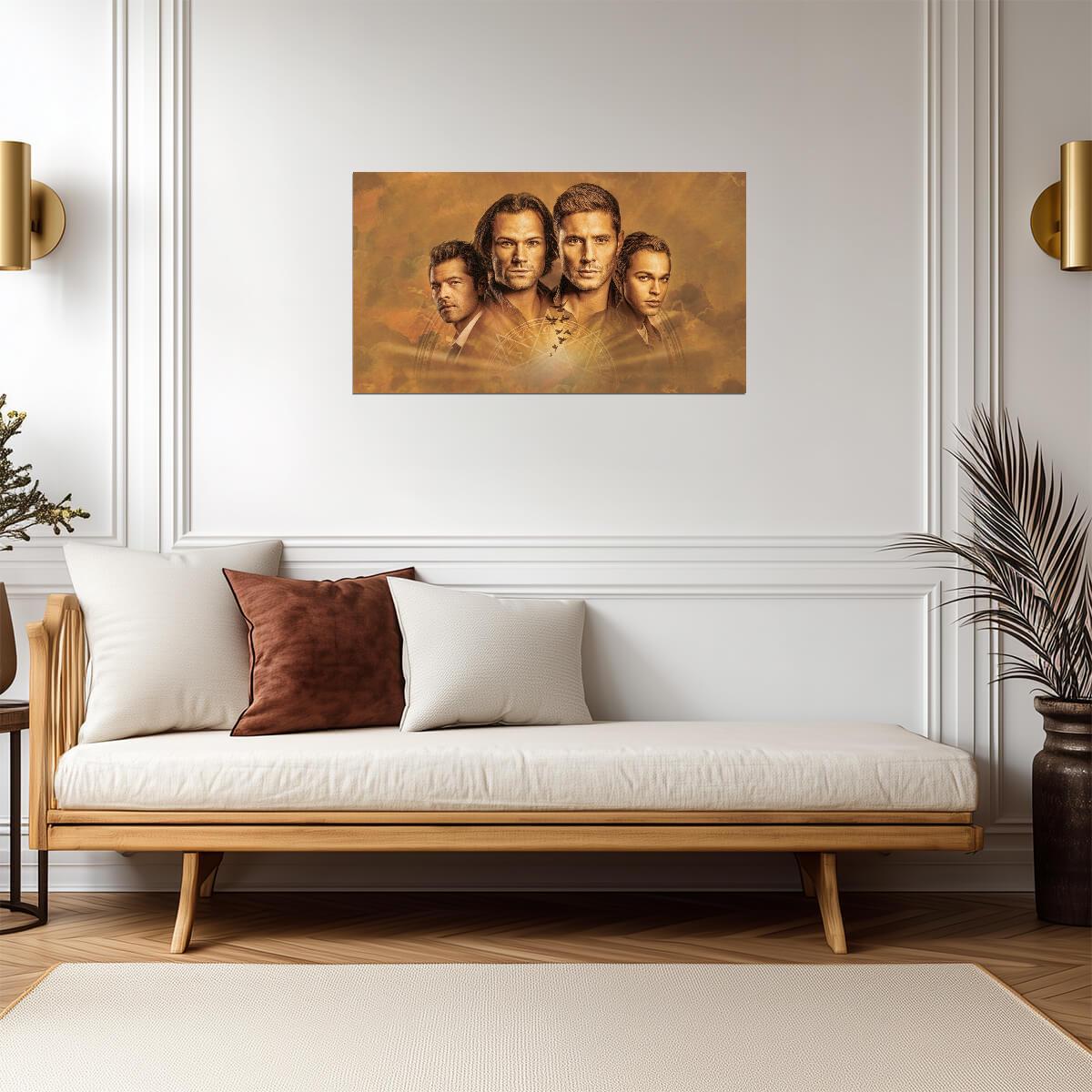 Supernatural Sam Dean Castiel & Jack | Fantasy TV Show Poster | Winchester Brothers Art - Movies & TV Poster
