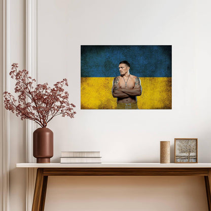 Oleksandr Usyk with Ukraine Flag | Boxing Poster | World Champion Wall Art - Sports Poster
