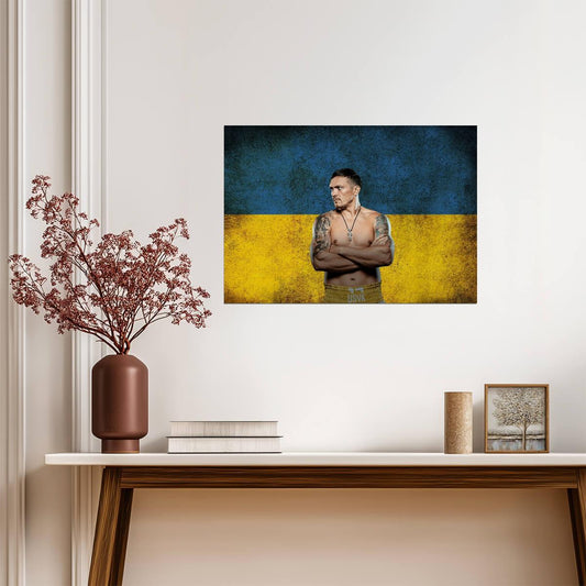 Oleksandr Usyk with Ukraine Flag | Boxing Poster | World Champion Wall Art - Sports Poster