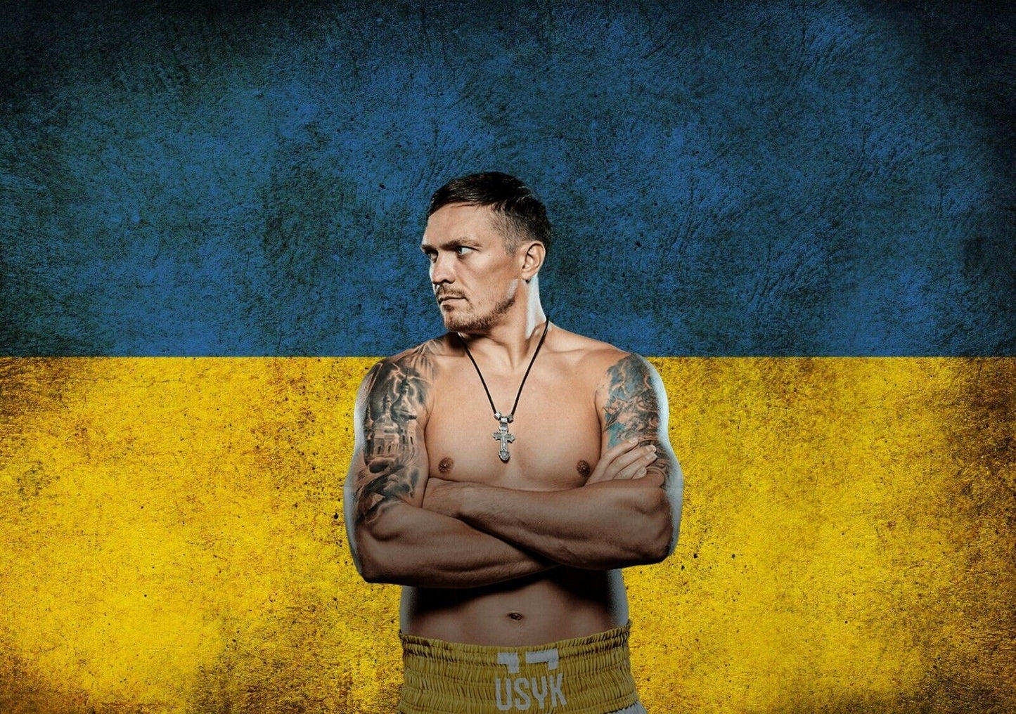 Oleksandr Usyk with Ukraine Flag | Boxing Poster | World Champion Wall Art - Sports Poster
