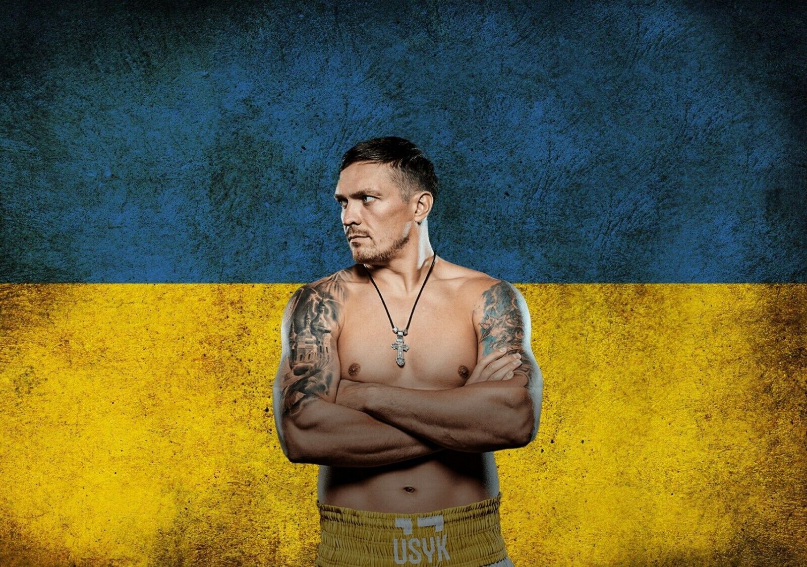 Oleksandr Usyk with Ukraine Flag | Boxing Poster | World Champion Wall Art - Sports Poster