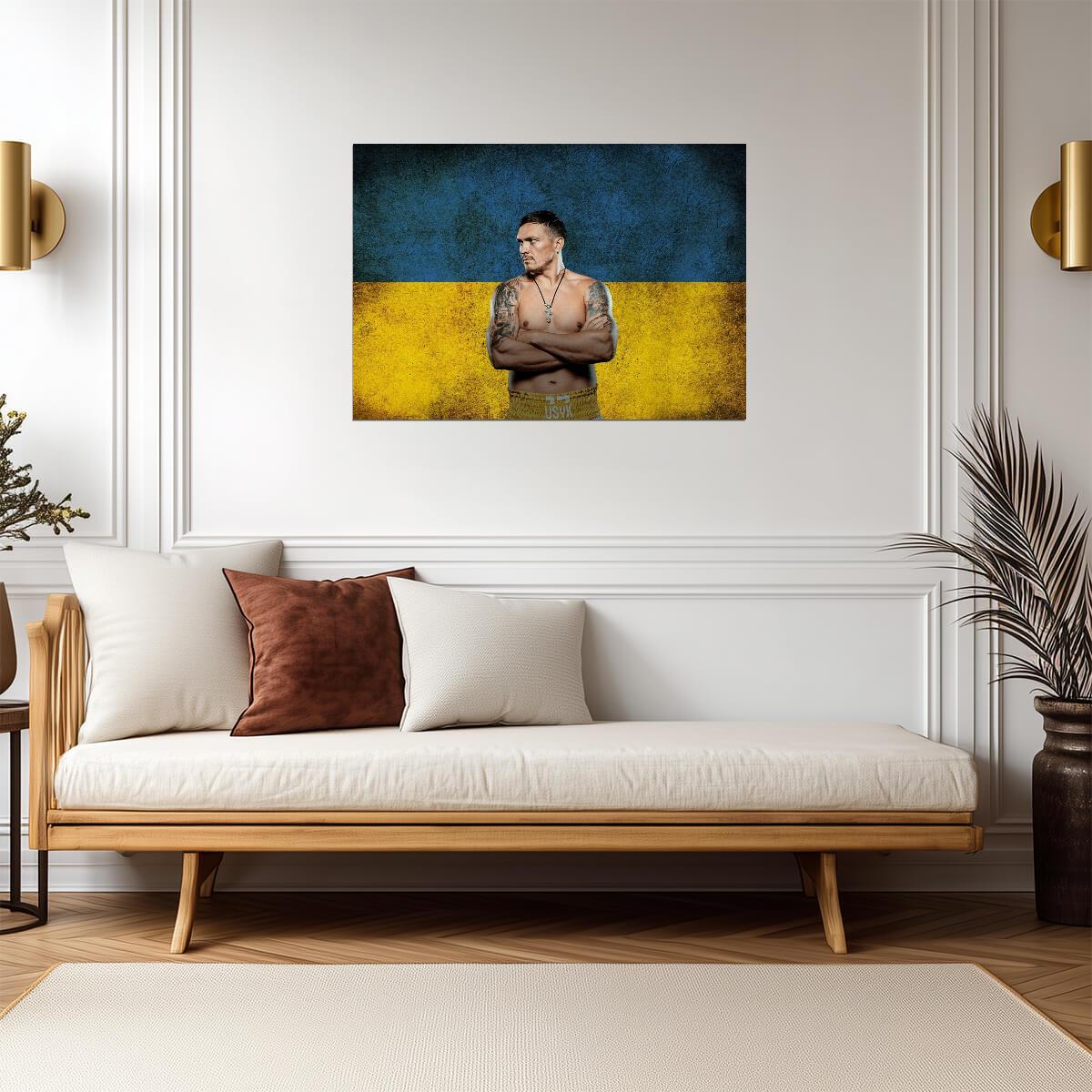 Oleksandr Usyk with Ukraine Flag | Boxing Poster | World Champion Wall Art - Sports Poster