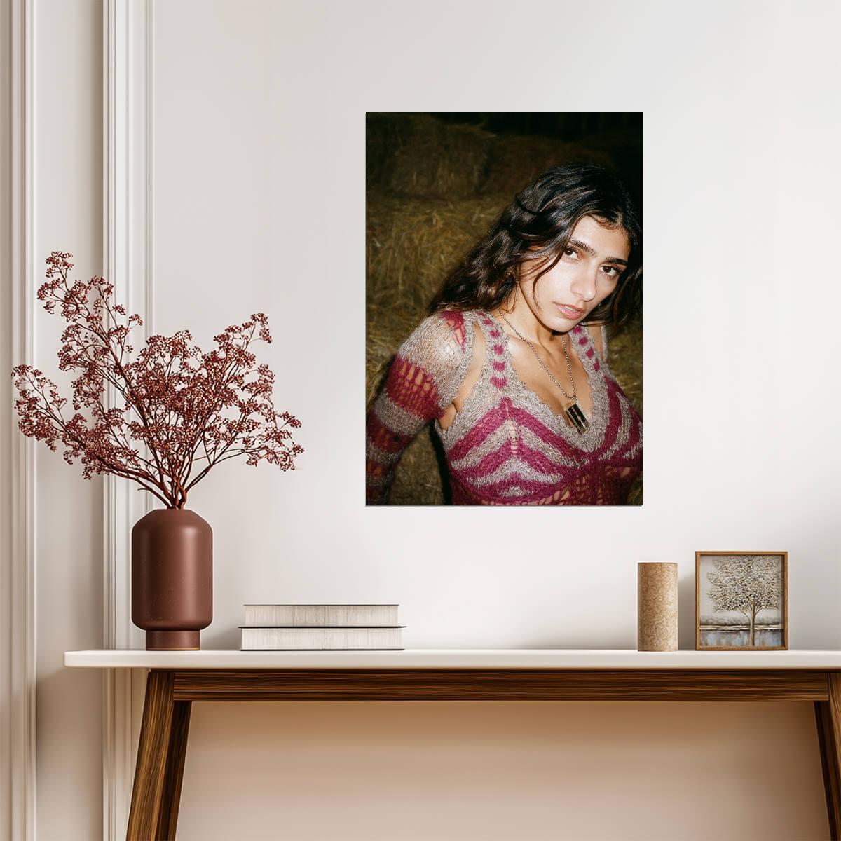 Mia Khalifa Rustic Photoshoot | Modern Celebrity Poster | Intimate Portrait Art - Celebrities Poster