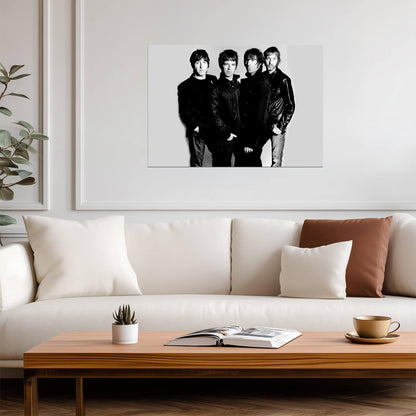 Oasis Black and White Band Photo | 90s Britpop Poster | Vintage Rock Music Art - Music Poster