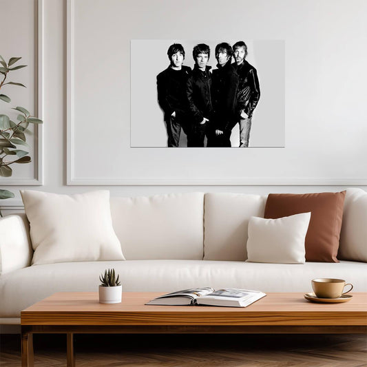 Oasis Black and White Band Photo | 90s Britpop Poster | Vintage Rock Music Art - Music Poster
