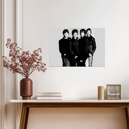 Oasis Black and White Band Photo | 90s Britpop Poster | Vintage Rock Music Art - Music Poster