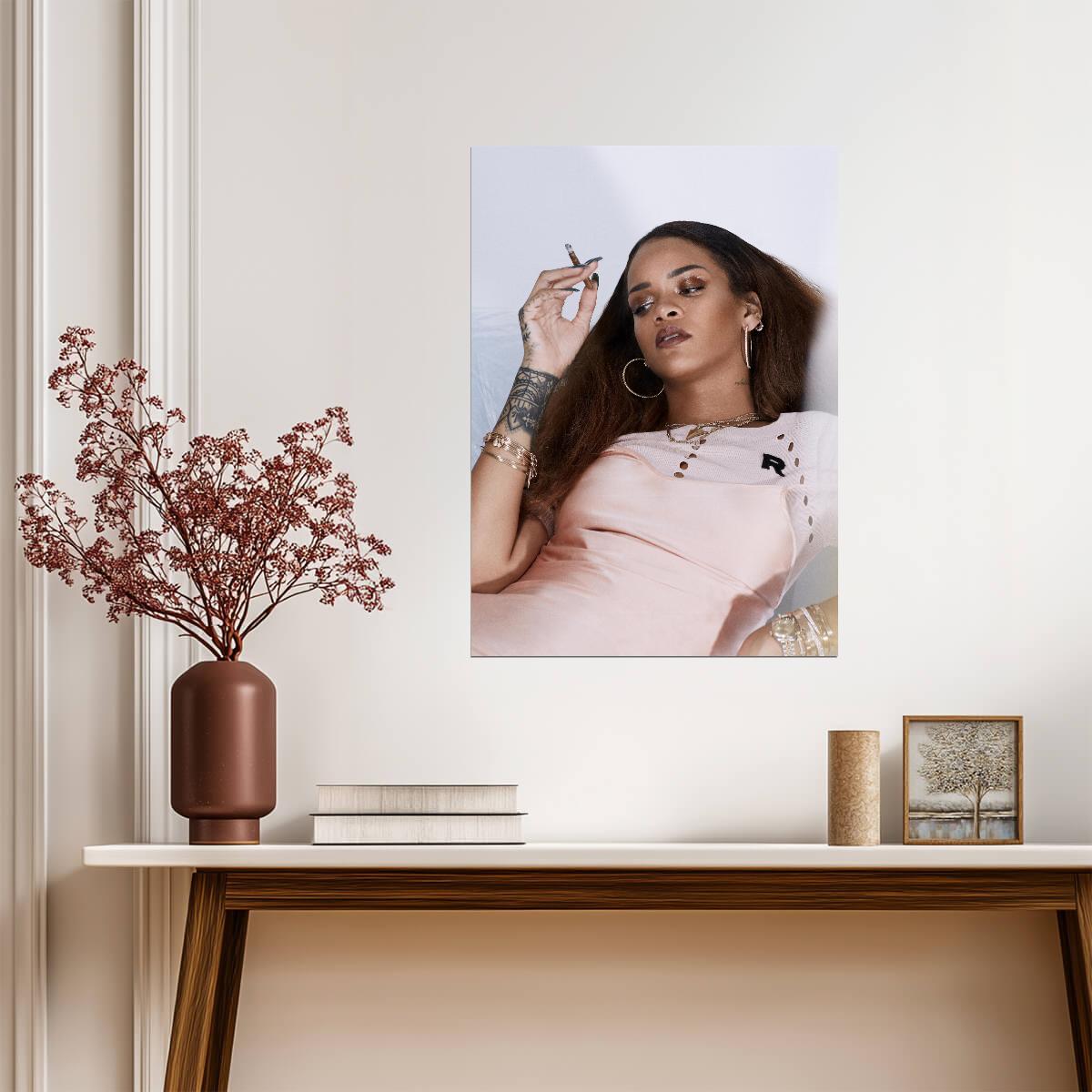 Rihanna Smoking Portrait | Pink Slip Photoshoot Poster | Music Star Wall Art - Music Poster