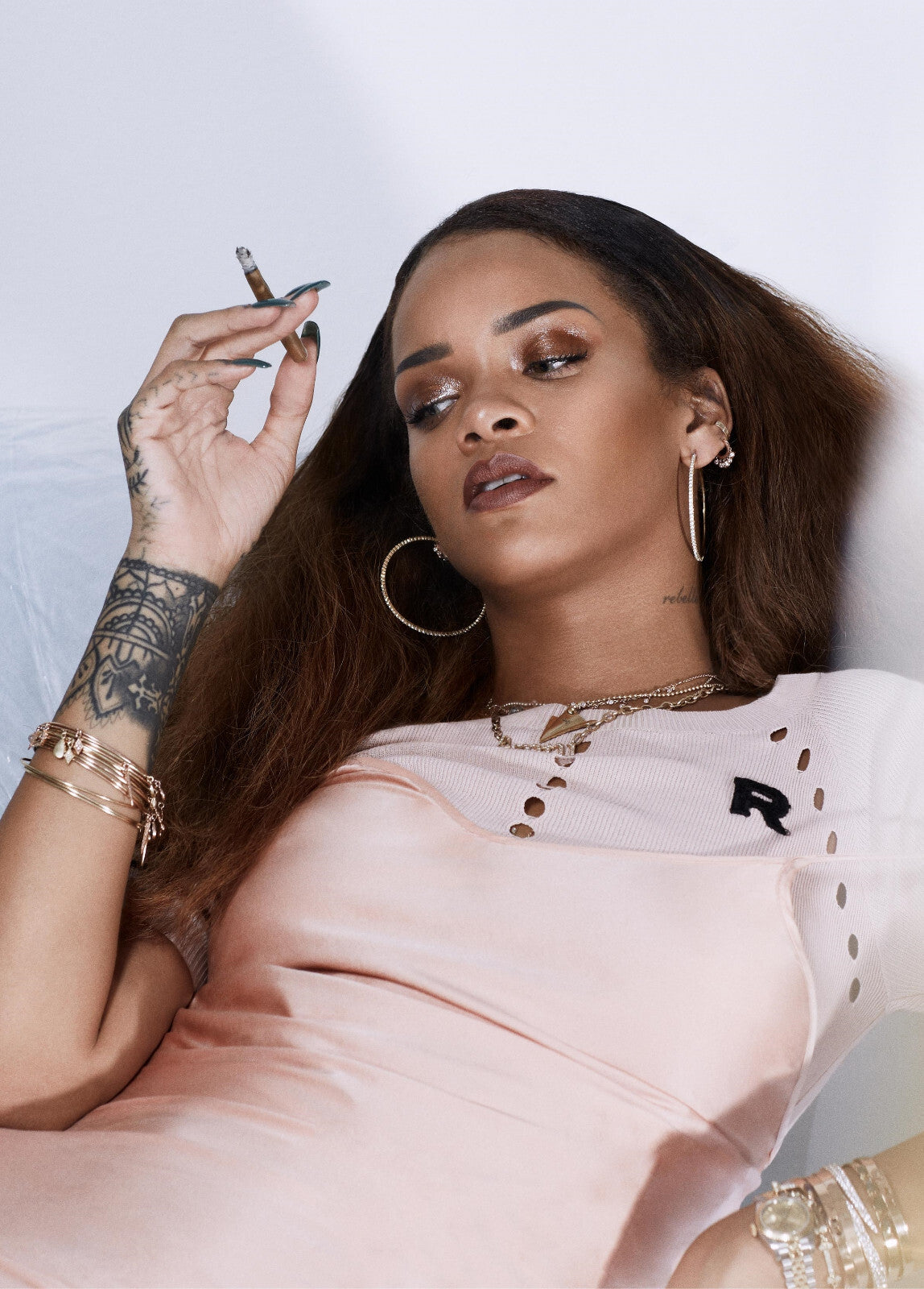 Rihanna Smoking Portrait | Pink Slip Photoshoot Poster | Music Star Wall Art - Music Poster