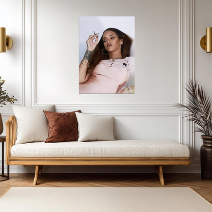 Rihanna Smoking Portrait | Pink Slip Photoshoot Poster | Music Star Wall Art - Music Poster