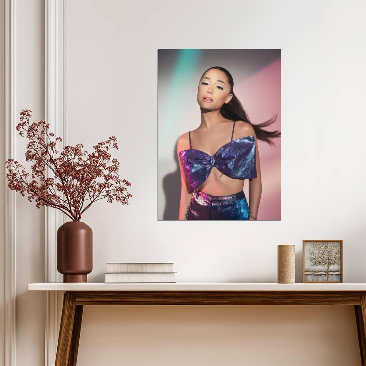 Ariana Grande REM Poster | Purple Metallic Bow Top | Music Star Photoshoot - Music Poster