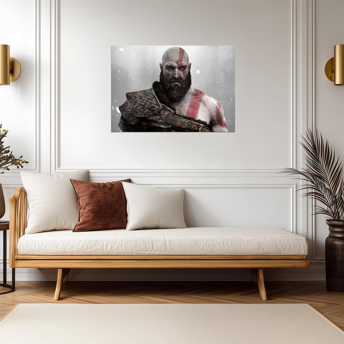 God of War Kratos Portrait | Norse Mythology Game Poster | Spartan Warrior Wall Art - Video Games Poster