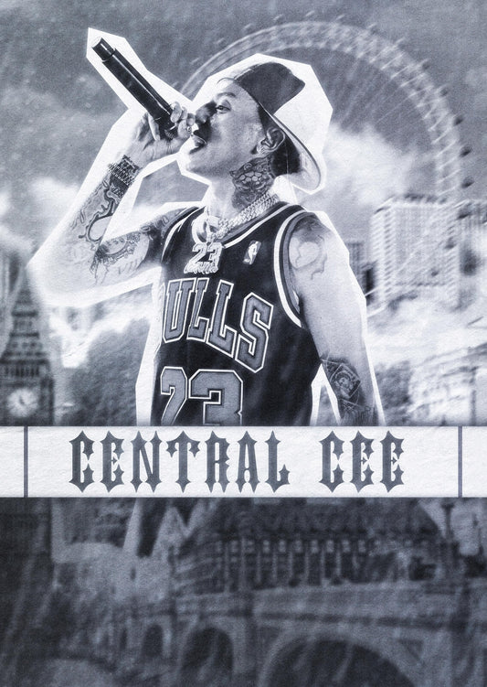 Central Cee Bulls 23 Jersey | Black and White Poster | UK Rap Music Art - Music Poster
