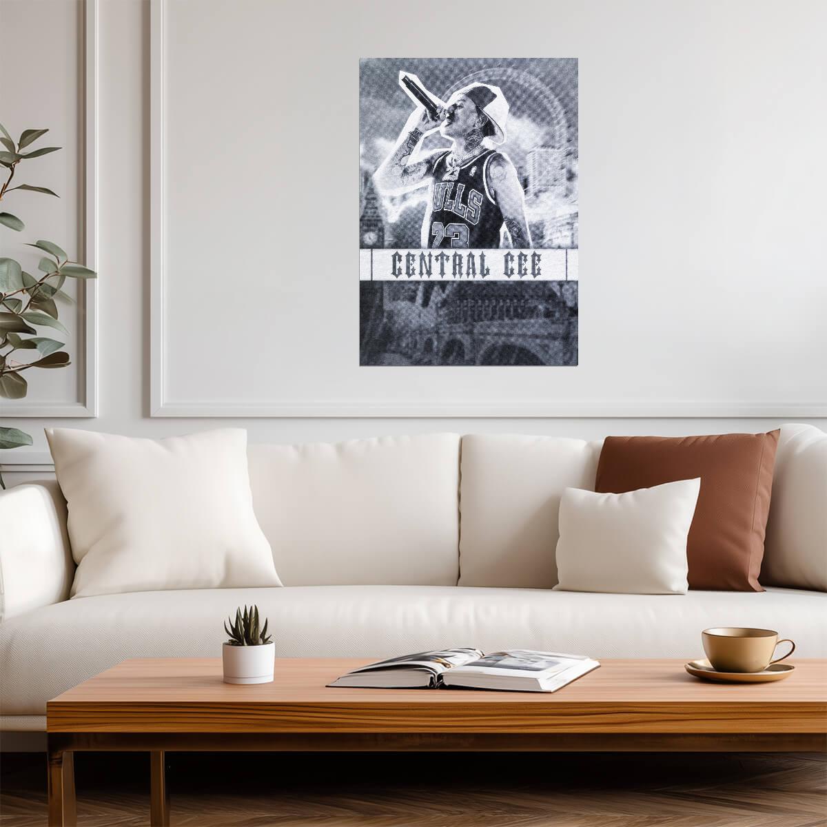 Central Cee Bulls 23 Jersey | Black and White Poster | UK Rap Music Art - Music Poster