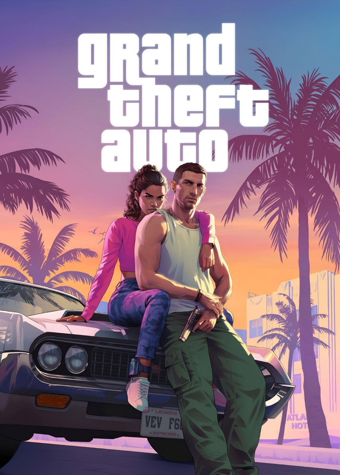 Grand Theft Auto VI Lucia & Jason Key Art | Vice City Neon Poster | Action-Adventure Game Decor - Video Games Poster