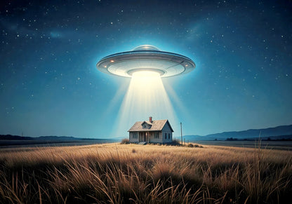 UFO Abduction Scene | Sci-Fi Art Print | Alien Landscape Poster - Graphic & Art Poster