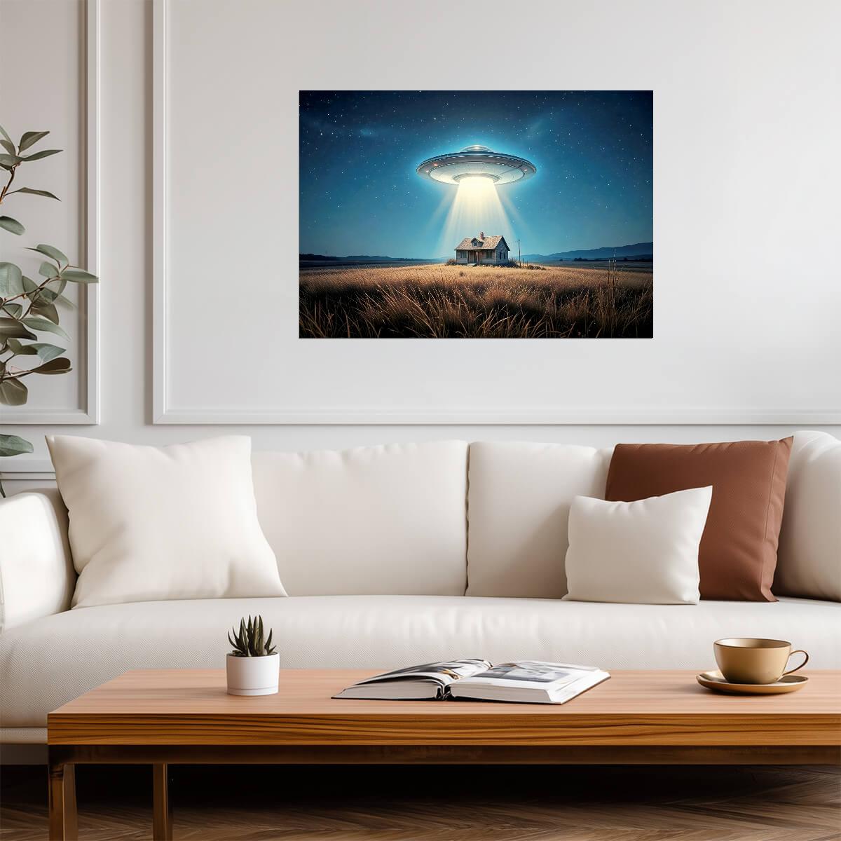 UFO Abduction Scene | Sci-Fi Art Print | Alien Landscape Poster - Graphic & Art Poster