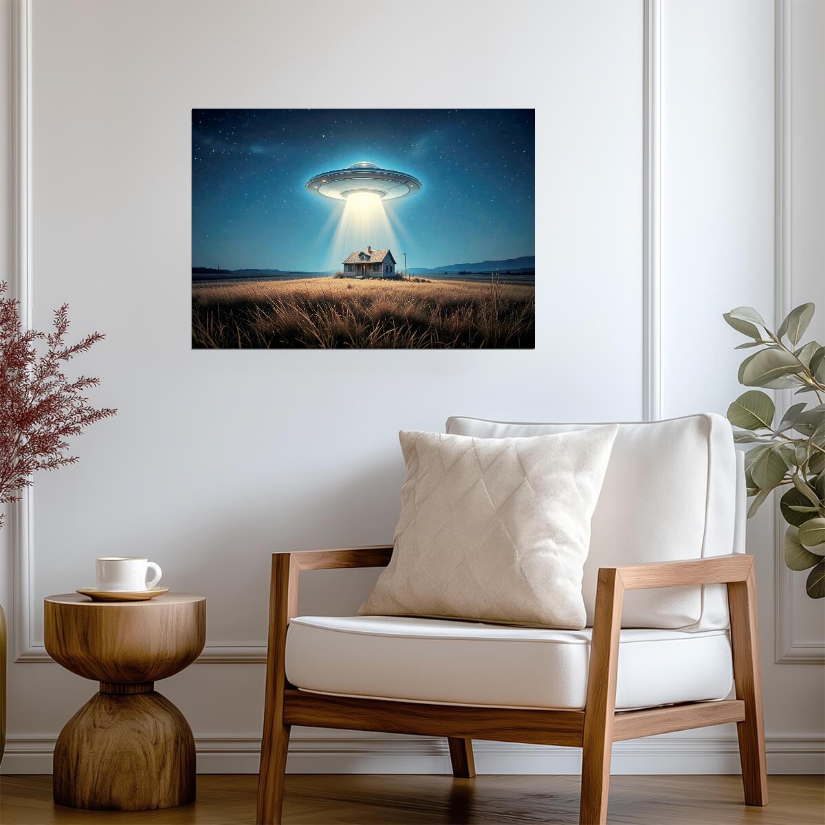 UFO Abduction Scene | Sci-Fi Art Print | Alien Landscape Poster - Graphic & Art Poster