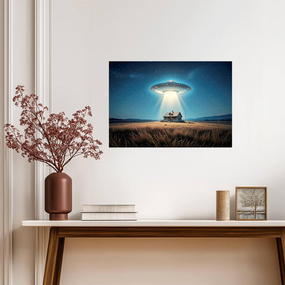 UFO Abduction Scene | Sci-Fi Art Print | Alien Landscape Poster - Graphic & Art Poster
