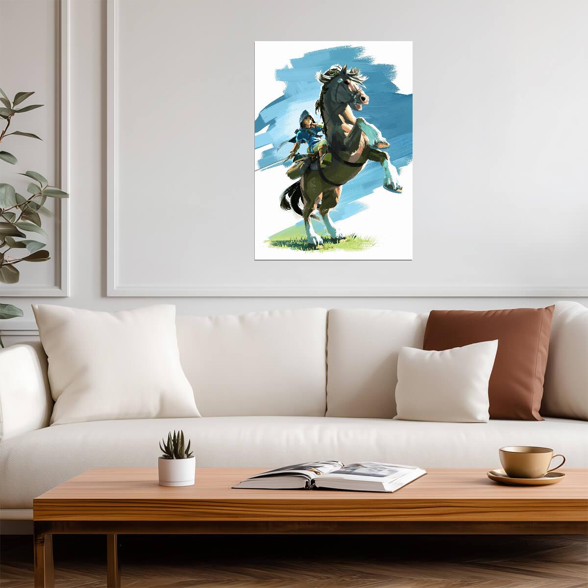 The Legend of Zelda Breath of the Wild Link on Rearing Horse | Action Art Poster | Nintendo Game BOTW Decor - Video Games Poster