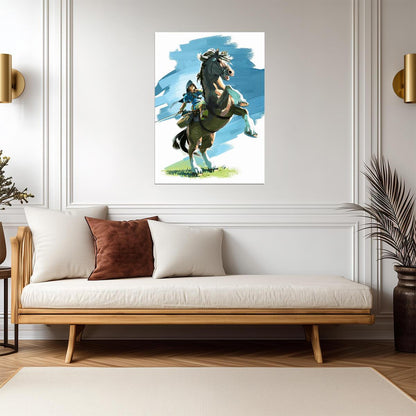 The Legend of Zelda Breath of the Wild Link on Rearing Horse | Action Art Poster | Nintendo Game BOTW Decor - Video Games Poster