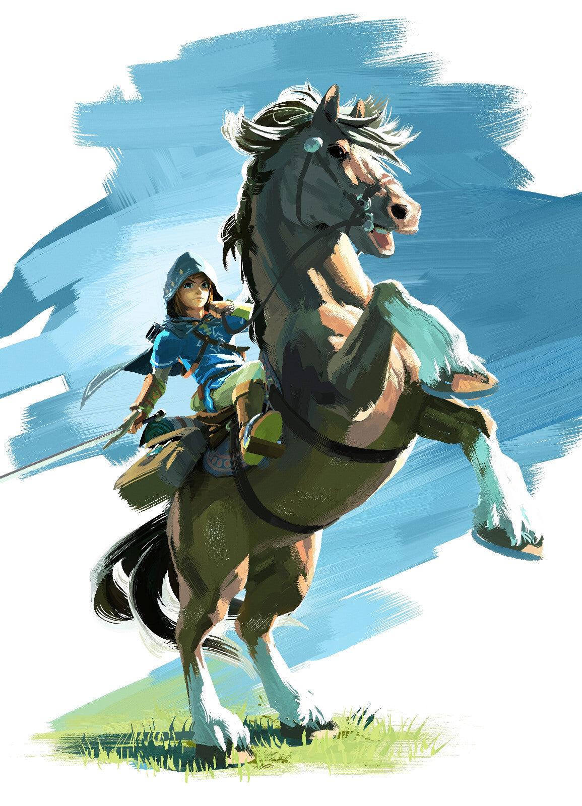 The Legend of Zelda Breath of the Wild Link on Rearing Horse | Action Art Poster | Nintendo Game BOTW Decor - Video Games Poster