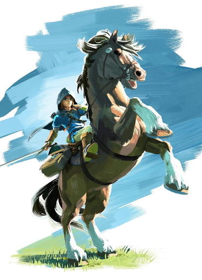 The Legend of Zelda Breath of the Wild Link on Rearing Horse | Action Art Poster | Nintendo Game BOTW Decor - Video Games Poster