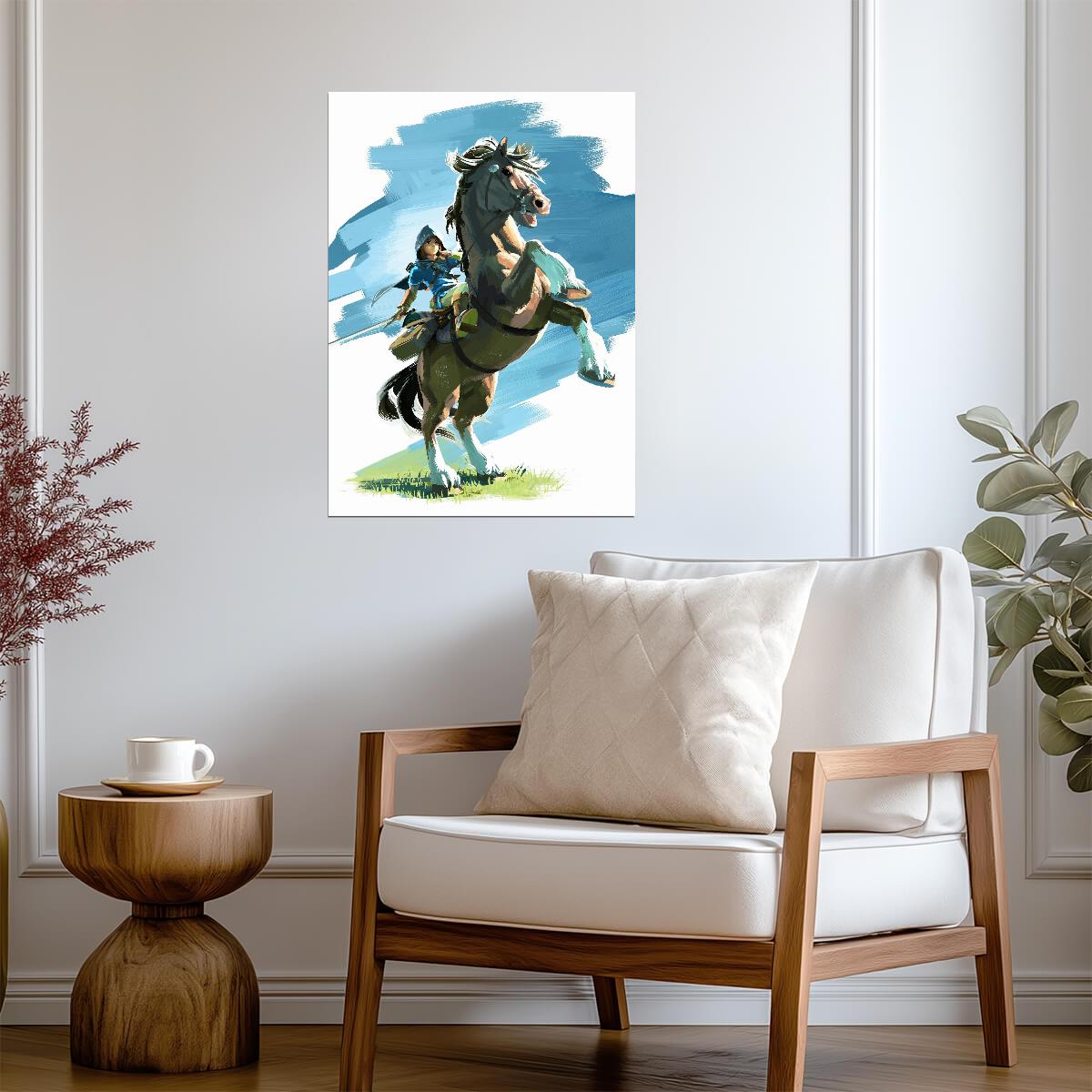 The Legend of Zelda Breath of the Wild Link on Rearing Horse | Action Art Poster | Nintendo Game BOTW Decor - Video Games Poster